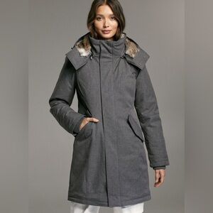 Aritzia Gray Hooded Coat with Fur Trim